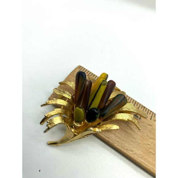 Signed Coro Vintage‎ Brooch Pin browns & Goldtone  Granny Core - Picture 5 of 6